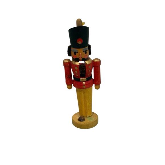 Vtg German Democratic Republic Miniature Wood Nutcracker Christmas Ornament - Picture 1 of 5